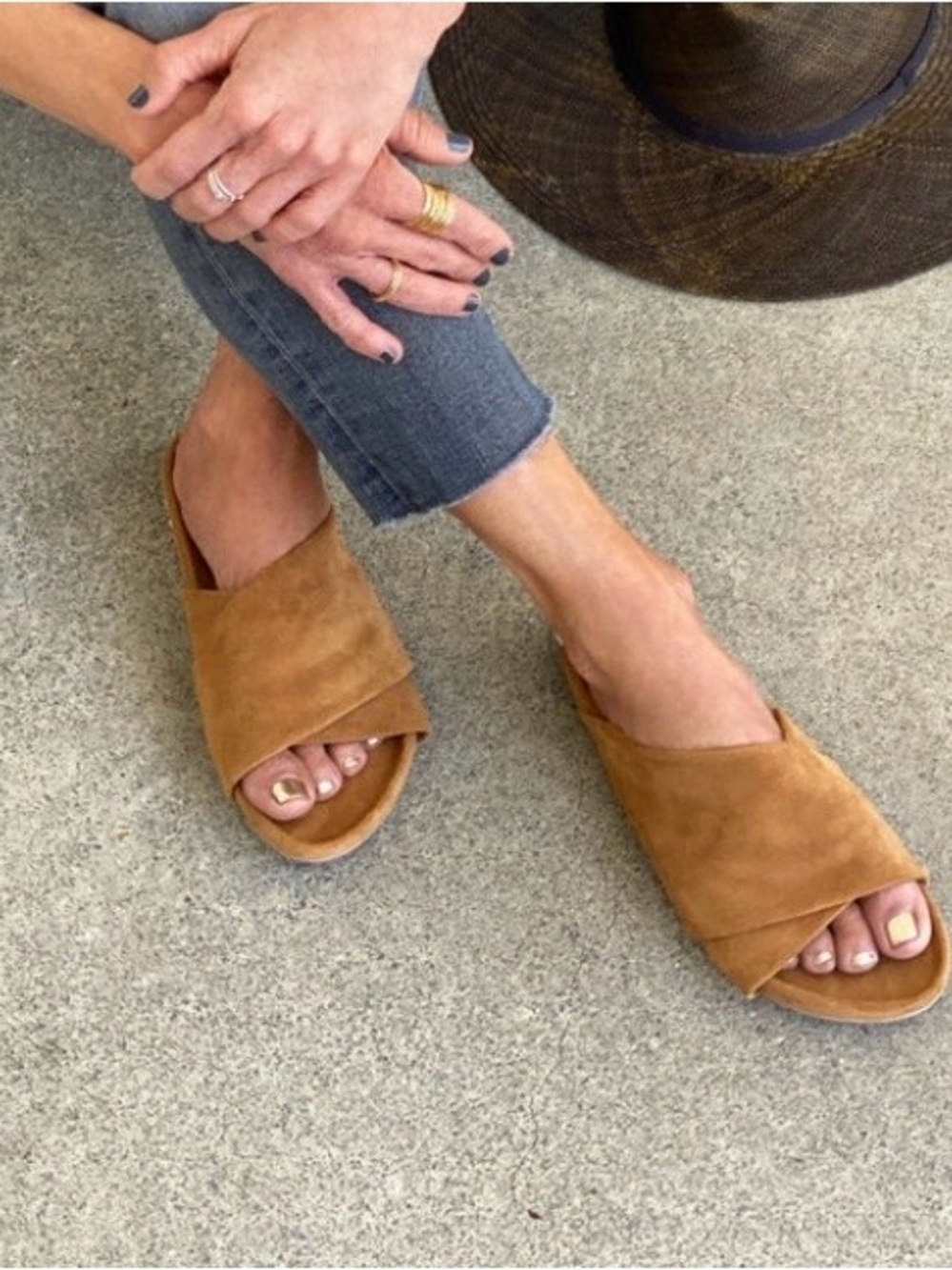 beek Kia Tan Suede Crossover Slide Mules